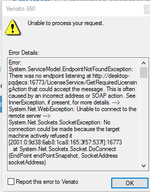 Veriato 360 Process Error Message